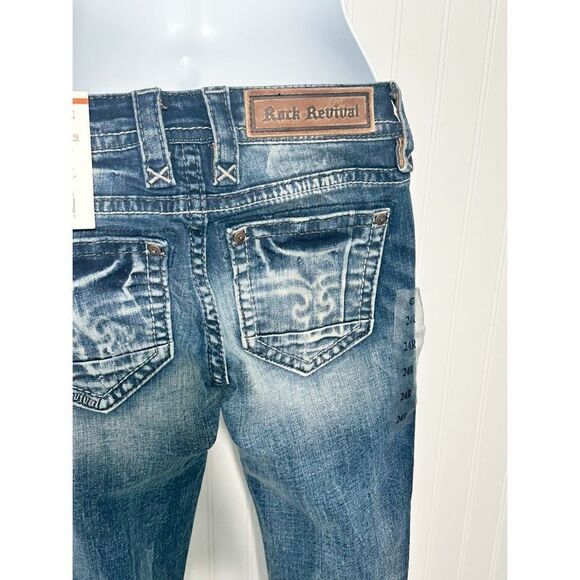 Rock Revival Muna Mid Rise Skinny‎ Jeans Blue Distressed Size 24 Length 32 - Picture 16 of 16